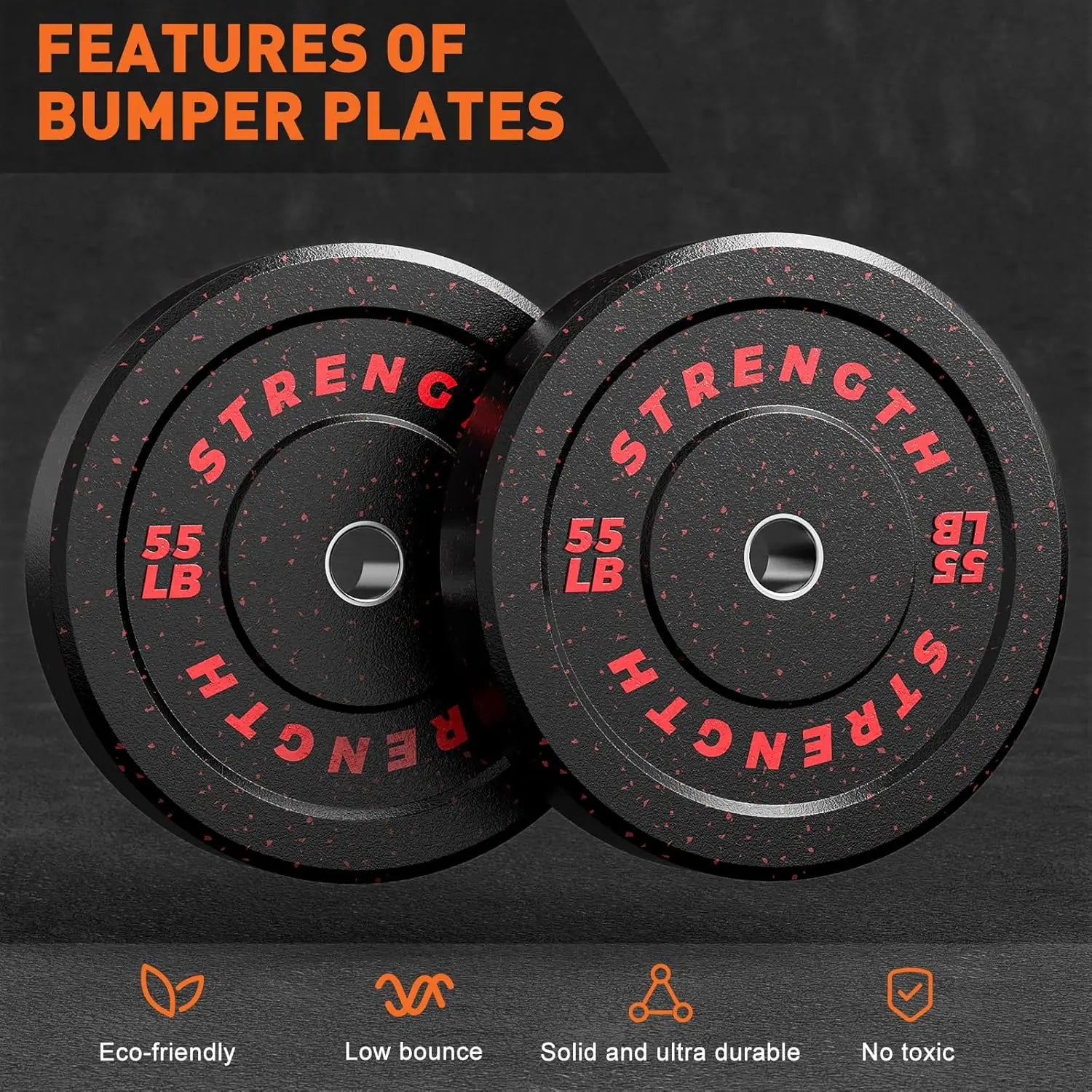 10/15/25/35/45/55LB Ol ympic Bumper Plates, High-Bounce Olympic Weight Plates with Colored Fleck-Rubber Weights Plates