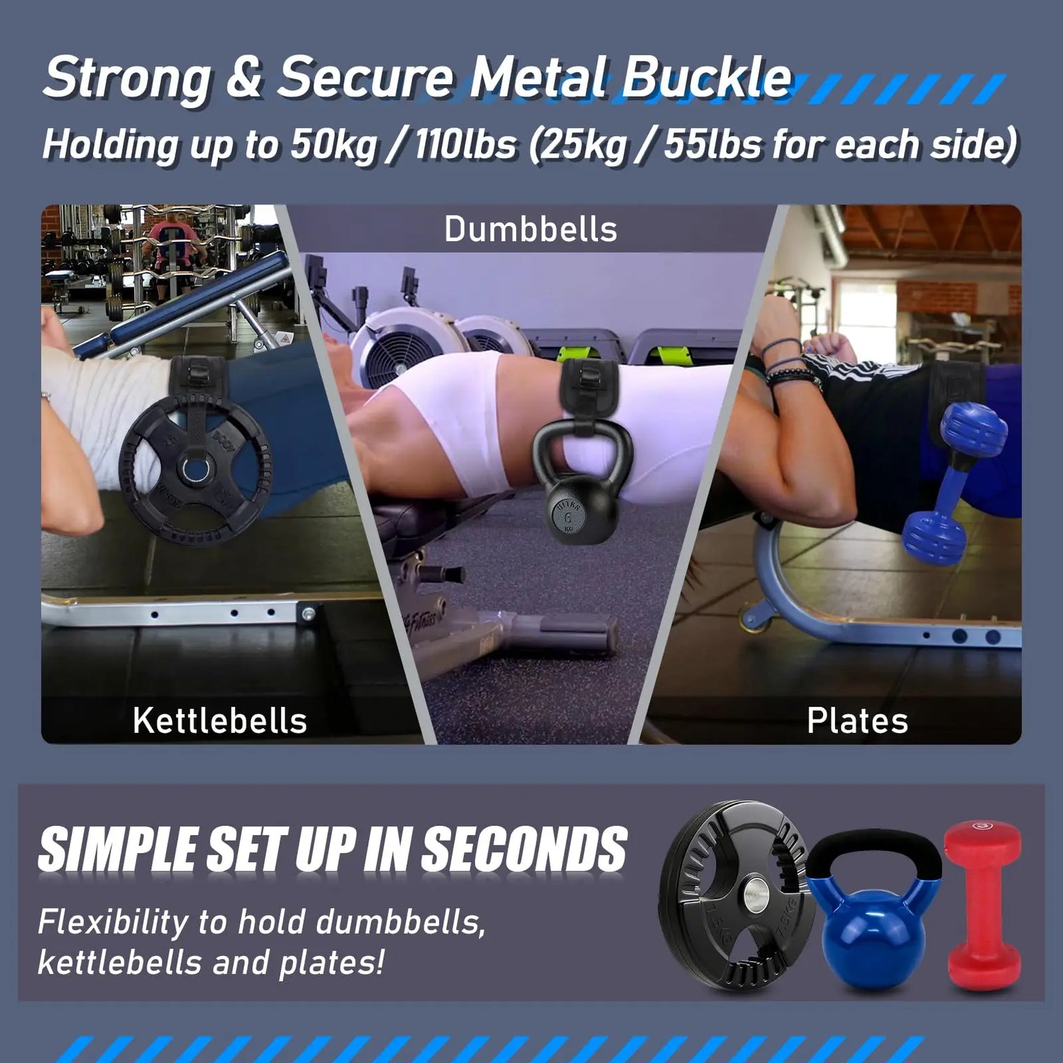 Hip Thrust Belt For Dumbbells And Kettlebells, Hip Thrust Pad Hip Trainer Booty Belt For Glutes, Bridges, Lunges