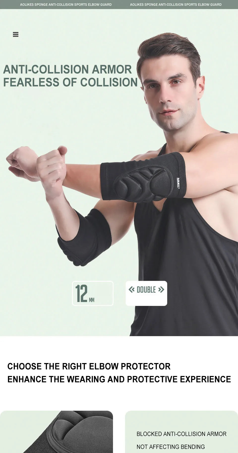 AOLIKES 1 Pair Foam Elbow Pads Anti-collision Sports Roller Skating Anti-fall Volleyball Riding Street Dance Elbow Protector