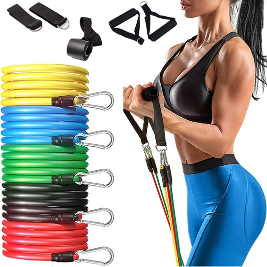 11 Pieces Yoga Resistance Bands Set Power Rubber Elastic Tube Expander Home Gym Fitness Workout Exerciser Strength Pull Up Ropes