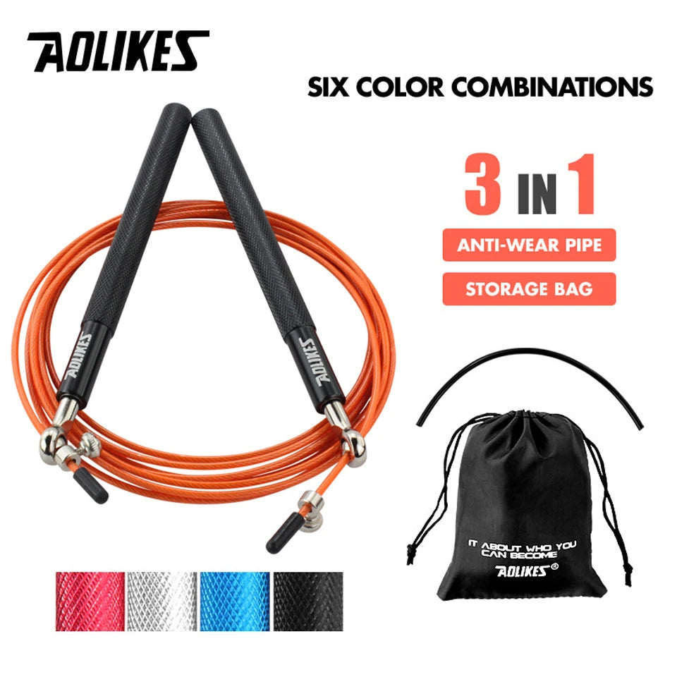 AOLIKES 1PCS Crossfit Speed Jump Rope Professional Skipping Rope For MMA Boxing Fitness Skip Workout Training With Carrying Bag